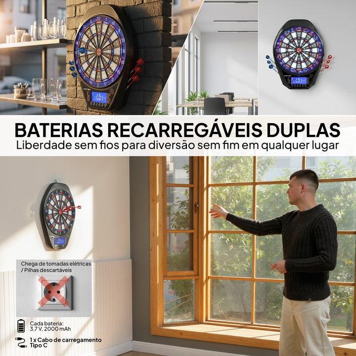 Alvo Eletrónico com 6 Dardos e 24 Pontas Macias, Ecrã LED para 8 Jogadores Alvo de Dardos de Parede com 34 Jogos e 2235 Programas para Crianças e Adultos Festas e Família
