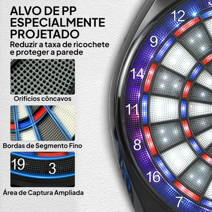 Alvo Eletrónico com 6 Dardos e 24 Pontas Macias, Ecrã LED para 8 Jogadores Alvo de Dardos de Parede com 34 Jogos e 2235 Programas para Crianças e Adultos Festas e Família