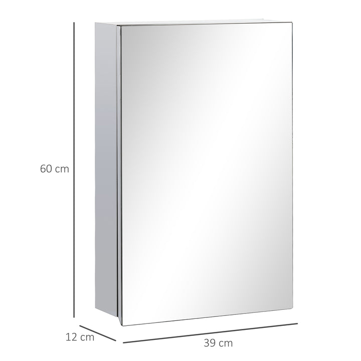 Armário de Casa de Banho com Espelho Armário de Parede para Casa de Banho com Porta e 3 Prateleiras de Armazenamento para Duche 39x12x60cm Prata
