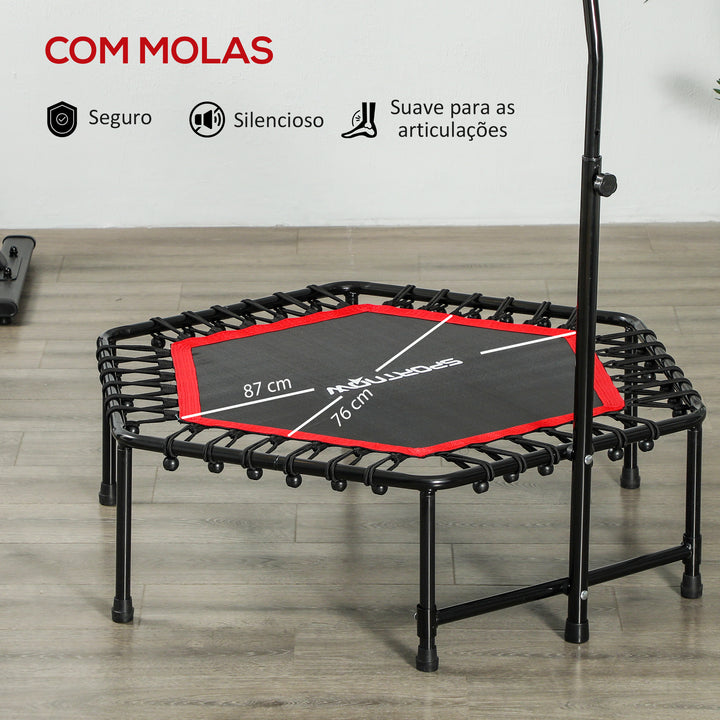 Trampolim Fitness 114x114x132 cm Trampolim Fitness com Guiador Ajustável em 3 Níveis Estrutura de Aço para Treino de Perna Corpo em Casa Escritório Ginásio Vermelho