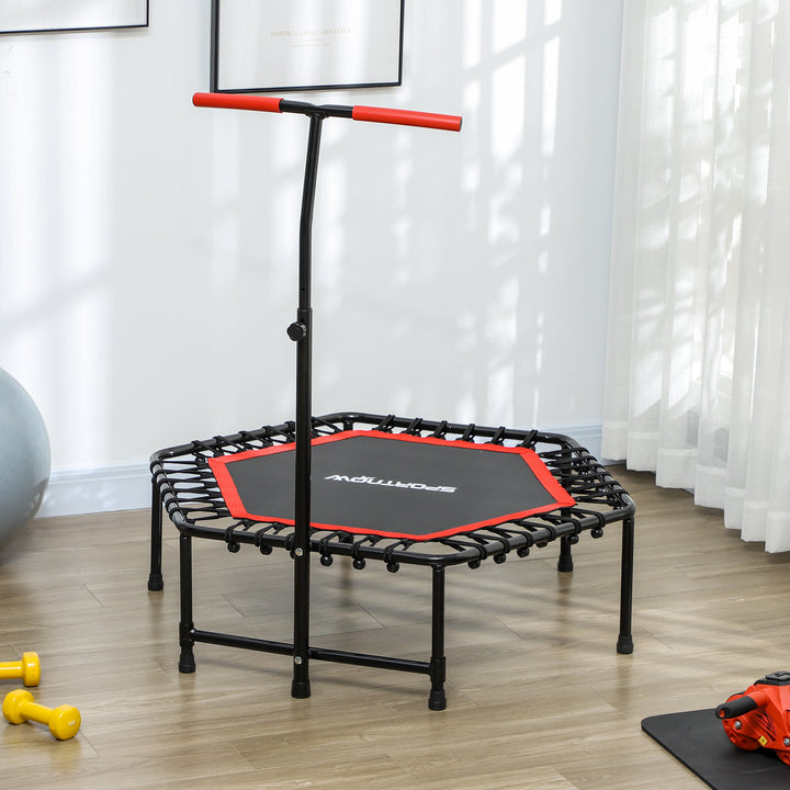 Trampolim Fitness 114x114x132 cm Trampolim Fitness com Guiador Ajustável em 3 Níveis Estrutura de Aço para Treino de Perna Corpo em Casa Escritório Ginásio Vermelho