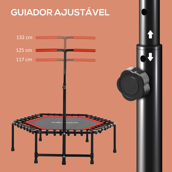 Trampolim Fitness 114x114x132 cm Trampolim Fitness com Guiador Ajustável em 3 Níveis Estrutura de Aço para Treino de Perna Corpo em Casa Escritório Ginásio Vermelho