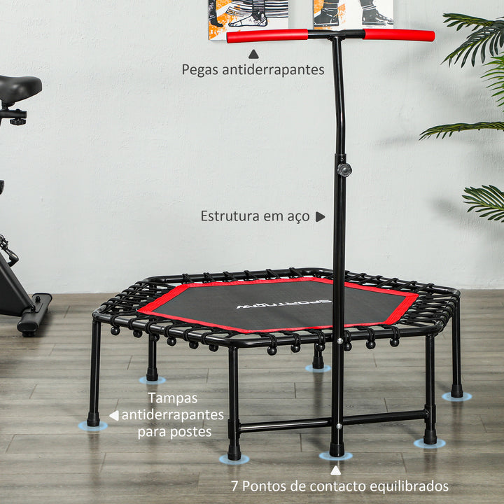 Trampolim Fitness 114x114x132 cm Trampolim Fitness com Guiador Ajustável em 3 Níveis Estrutura de Aço para Treino de Perna Corpo em Casa Escritório Ginásio Vermelho