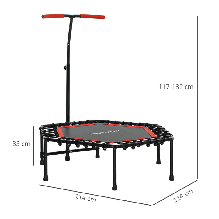 Trampolim Fitness 114x114x132 cm Trampolim Fitness com Guiador Ajustável em 3 Níveis Estrutura de Aço para Treino de Perna Corpo em Casa Escritório Ginásio Vermelho