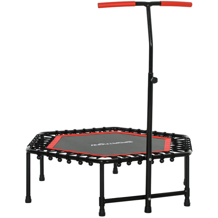Trampolim Fitness 114x114x132 cm Trampolim Fitness com Guiador Ajustável em 3 Níveis Estrutura de Aço para Treino de Perna Corpo em Casa Escritório Ginásio Vermelho