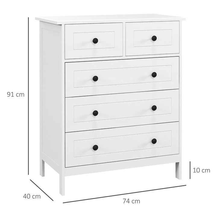 Cómoda de Dormitório Cómoda Branca com 5 Gavetas e Puxadores Cómoda Alta para Sala de Estar Estúdio Estilo Moderno 74x40x91 cm Branco