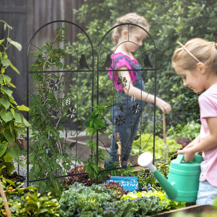 Conjunto de 2 Treliças de Jardim Suportes para Plantas Trepadeiras com Estrutura Metálica para Frutas Verduras Flores Decoração para Exterior Pátio 38x98 cm Preto