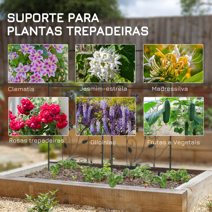 Conjunto de 2 Treliças de Jardim Suportes para Plantas Trepadeiras com Estrutura Metálica para Frutas Verduras Flores Decoração para Exterior Pátio 38x98 cm Preto