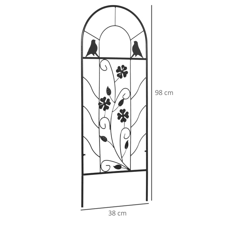 Conjunto de 2 Treliças de Jardim Suportes para Plantas Trepadeiras com Estrutura Metálica para Frutas Verduras Flores Decoração para Exterior Pátio 38x98 cm Preto