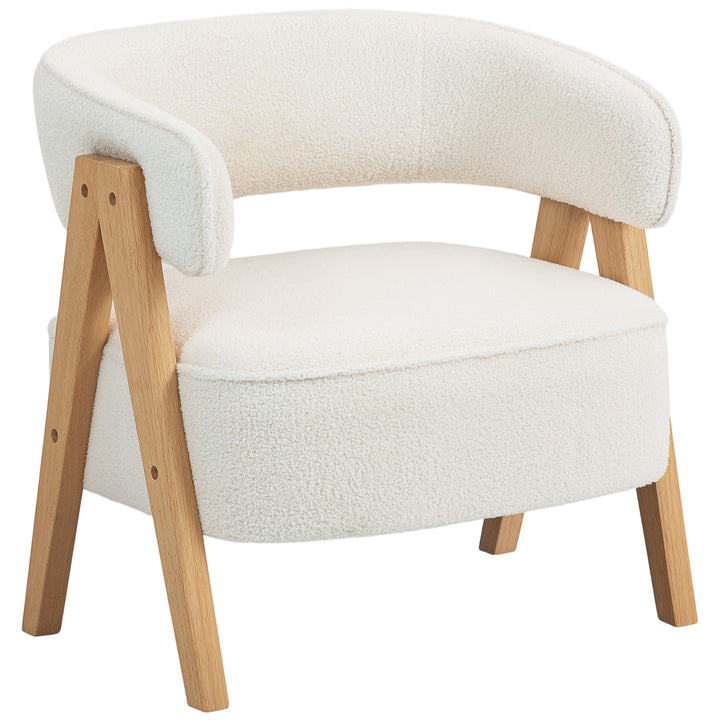 Poltrona de Sala de Estar Estofada em Borreguito Poltrona de Leitura Almofadada e Moderna Assento Largo Pés de Madeira e Encosto Curvo para Quarto Escritório 70x64x71 cm Branco