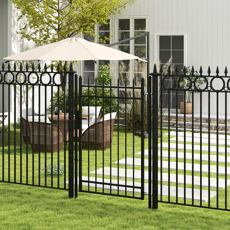 Porta para Vedação de Jardim de Aço Galvanizado com Decoração de Setas Fechadura e Chaves Porta de Vedação para Exterior Pátio 107x204 cm Preto