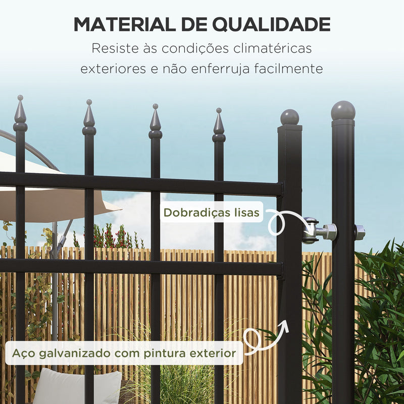 Porta para Vedação de Jardim de Aço Galvanizado com Decoração de Setas Fechadura e Chaves Porta de Vedação para Exterior Pátio 107x204 cm Preto