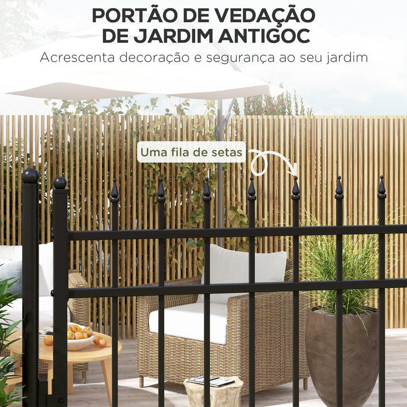 Porta para Vedação de Jardim de Aço Galvanizado com Decoração de Setas Fechadura e Chaves Porta de Vedação para Exterior Pátio 107x204 cm Preto