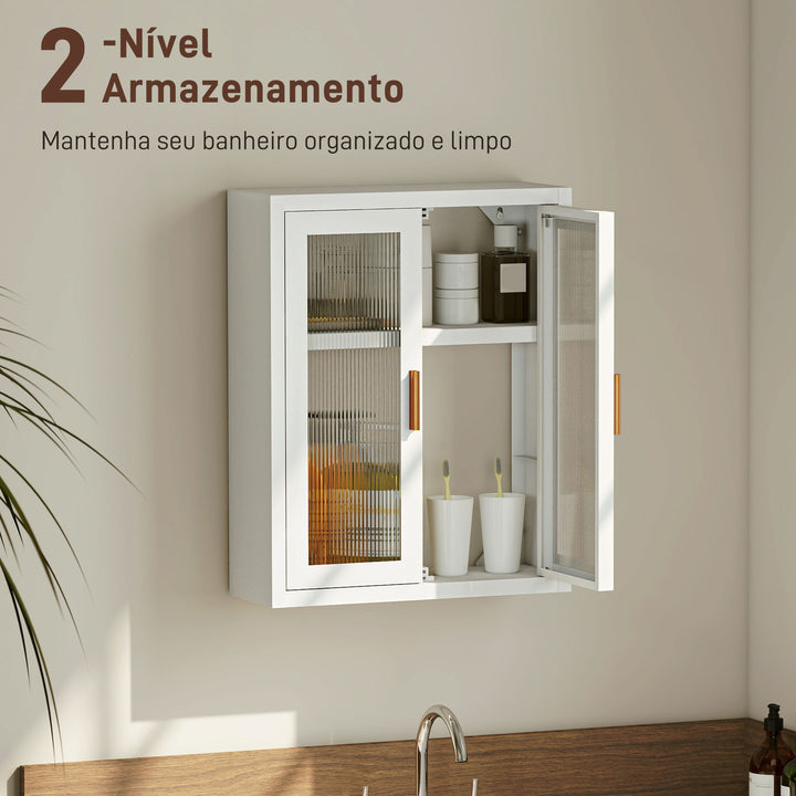 Armário de Casa de Banho de Parede Móvel Suspenso Moderno com Portas de Acrílico Prateleira Ajustável Fecho Magnético Armário de Arrumação para Lavandaria sobre o Sanitário 40x14x50 cm Branco
