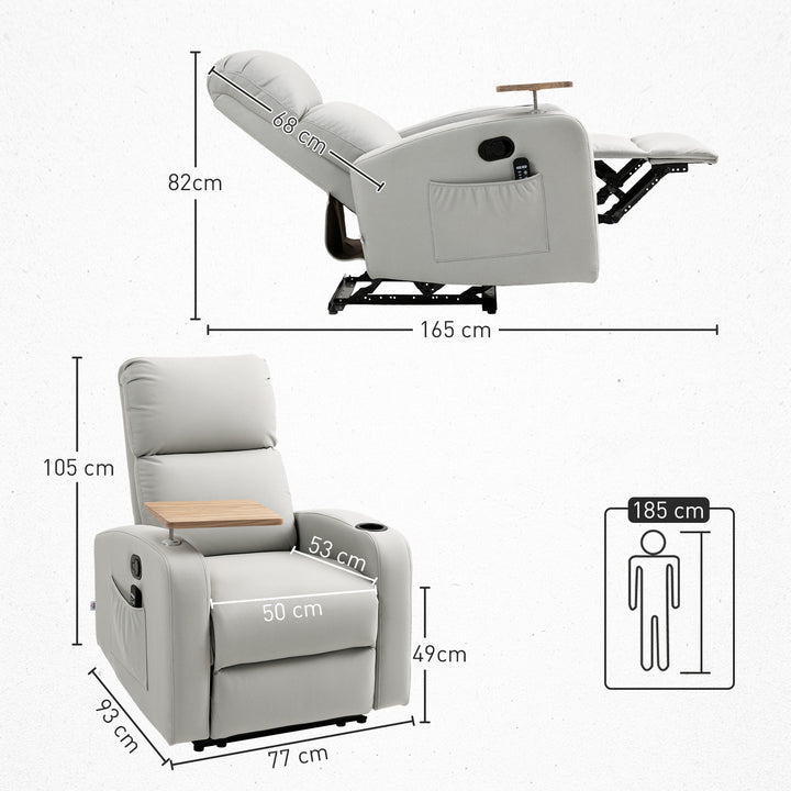 Poltrona de Massagem Poltrona Relax Elétrica com 4 Modos de Vibração Reclinação 145° Estofada em Microfibra Controlo Remoto Mesa 2 Bolsos Laterais e Suporte para Copos 77x93x105 cm Cinza