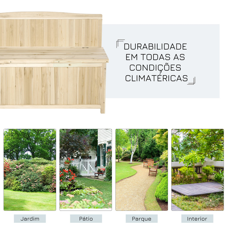 Banco de Jardim de Madeira Banco de Exterior com Baú de Armazenamento e Encosto Carga 250 kg para Pátio Terraço Varanda 115x45x75 cm Natural