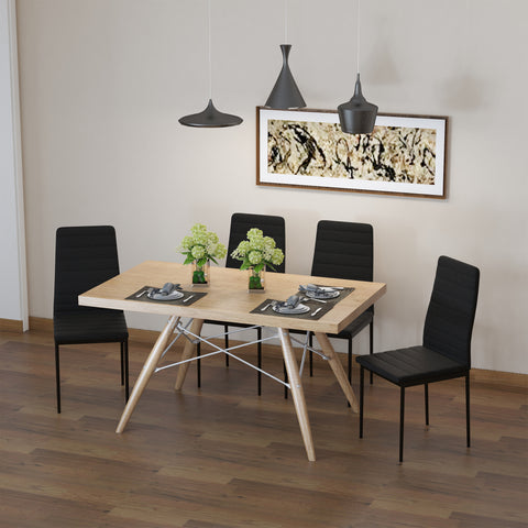 Set de 4 Sillas de Comedor Tapizadas en Lino y Patas de Metal Sillas Modernas para Cocina Dormitorio Carga 120 kg 41x50x97 cm Preto