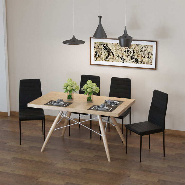 Set de 4 Sillas de Comedor Tapizadas en Lino y Patas de Metal Sillas Modernas para Cocina Dormitorio Carga 120 kg 41x50x97 cm Preto