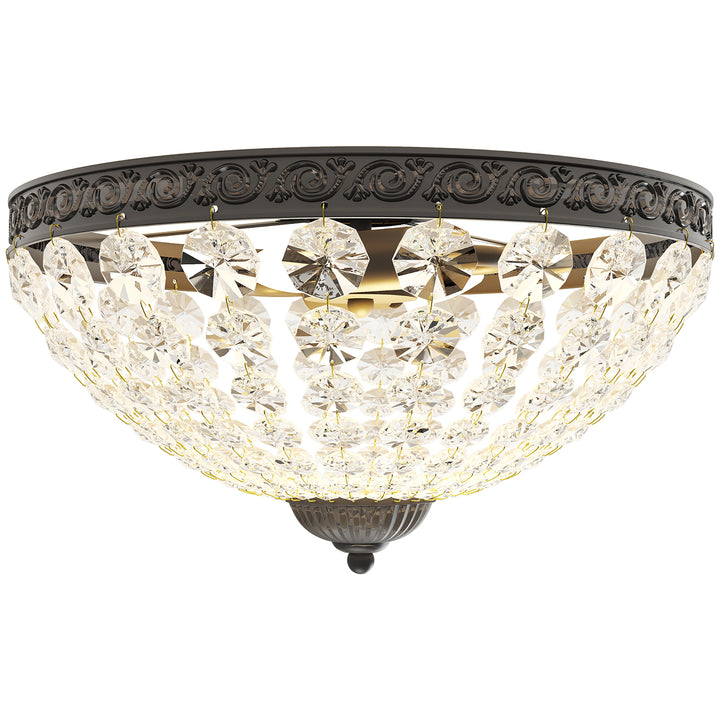 Candeeiro de Teto de Cristal Clássico com 2 Suportes E14 40W Candeeiro de Teto Vintage com 168 Contas de Cristal para Quarto Sala Cozinha e Sala de Jantar Preto