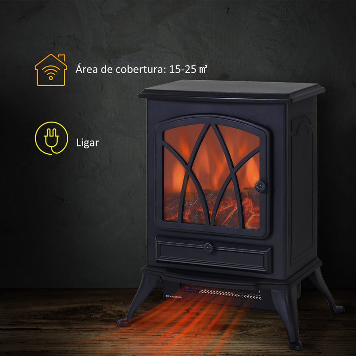 Lareira Eléctrica Móvel tipo Aquecedor de Pé 1000W/2000W – Cor Preto - 41.5x28x54cm