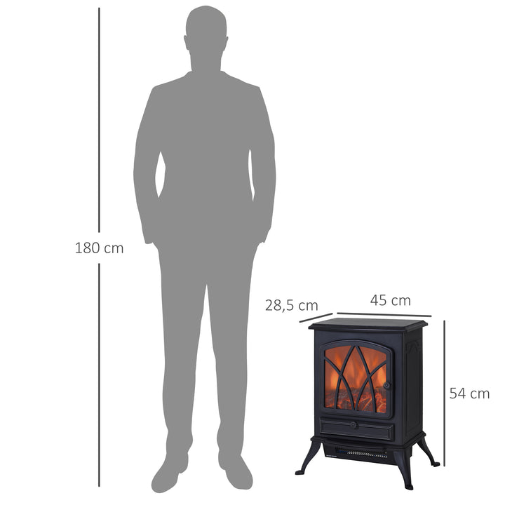 Lareira Eléctrica Móvel tipo Aquecedor de Pé 1000W/2000W – Cor Preto - 41.5x28x54cm