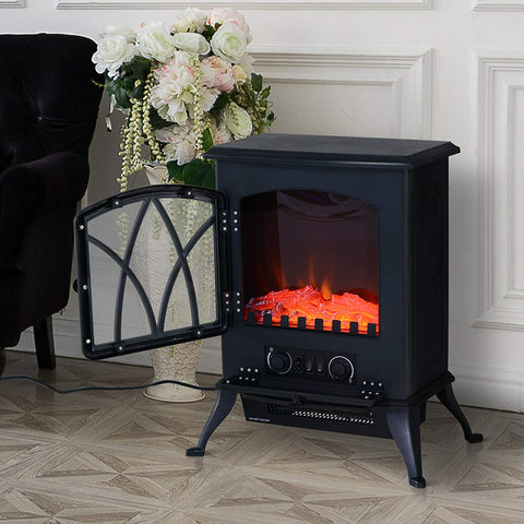 Lareira Eléctrica Móvel tipo Aquecedor de Pé 1000W/2000W – Cor Preto - 41.5x28x54cm