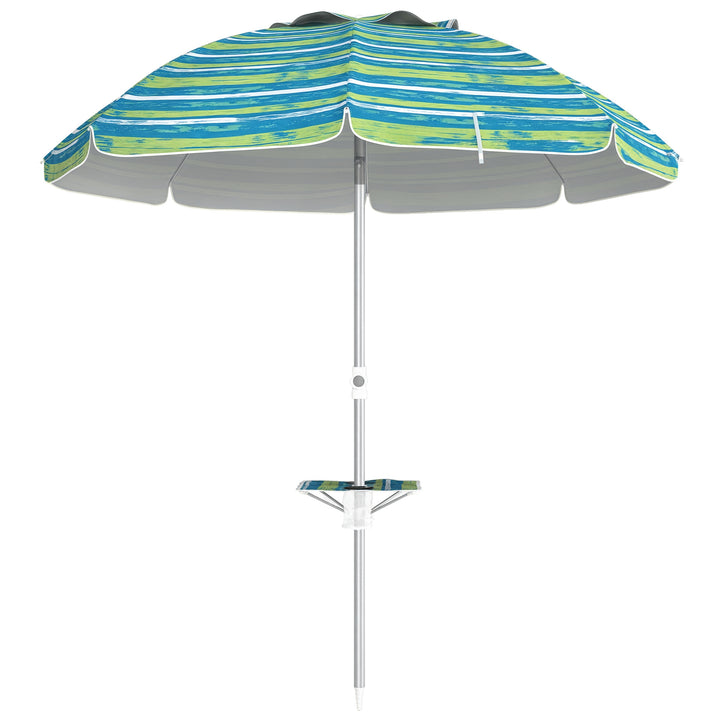 Chapéu de Sol de Praia Ø190x215 cm Chapéu de Sol para Terraço com Inclinação de 45° e Altura Ajustável Mesa com Porta-Copos Anti-UV Impermeável e Bolsa de Transporte para Jardim Multicolor