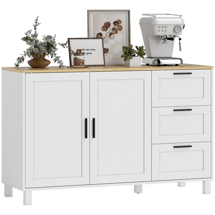Aparador com 2 Portas Moderno para Sala de Estar com 3 Gavetas Prateleira Ajustável e Pernas de Madeira para Sala de Jantar Entrada, Quarto 120x38x76 cm Branco