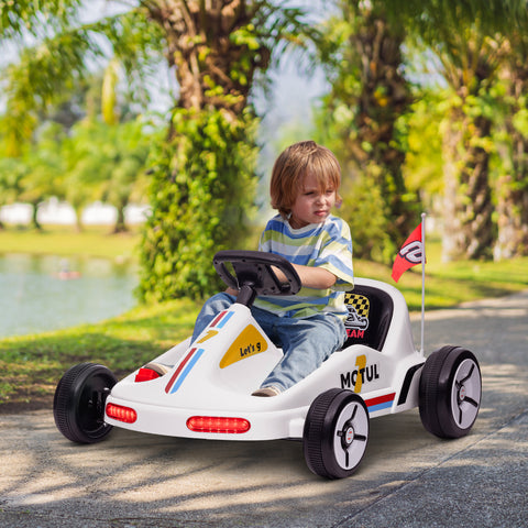 Kart para Crianças acima de 3 Anos Kart Elétrico 6V com Música Luz Buzina Cinto de Segurança Carga 50 kg 85x70x45 cm Branco