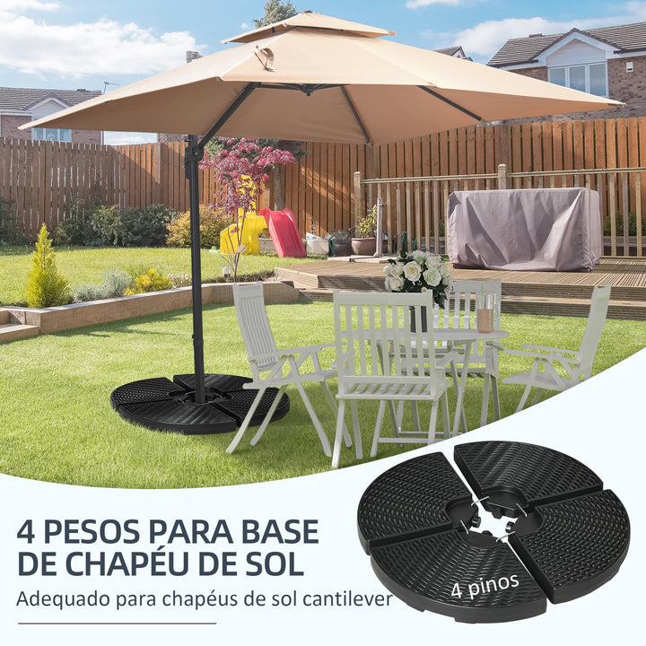 Base para Chapéu de Sol de 4 Peças Suporte para Chapéu de Sol Recarregável com Areia 68 kg ou Água 52 kg para Jardim Pátio ou Terraço Preto
