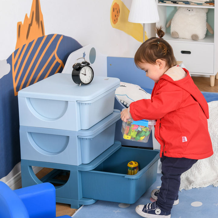 Organizador de Brinquedos Infantil para crianças acima de 3 anos com 3 Gavetas e Alças amplo espaço de armazenamento para Roupas Livros brinquedos 37x37x56,5 cm Azul