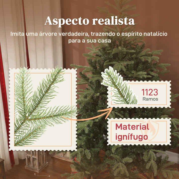 Árvore de Natal Artificial 210 cm Árvore de Natal com 1123 Ramos Densos e Suporte Metálico Dobrável Montagem Fácil para Interior Verde