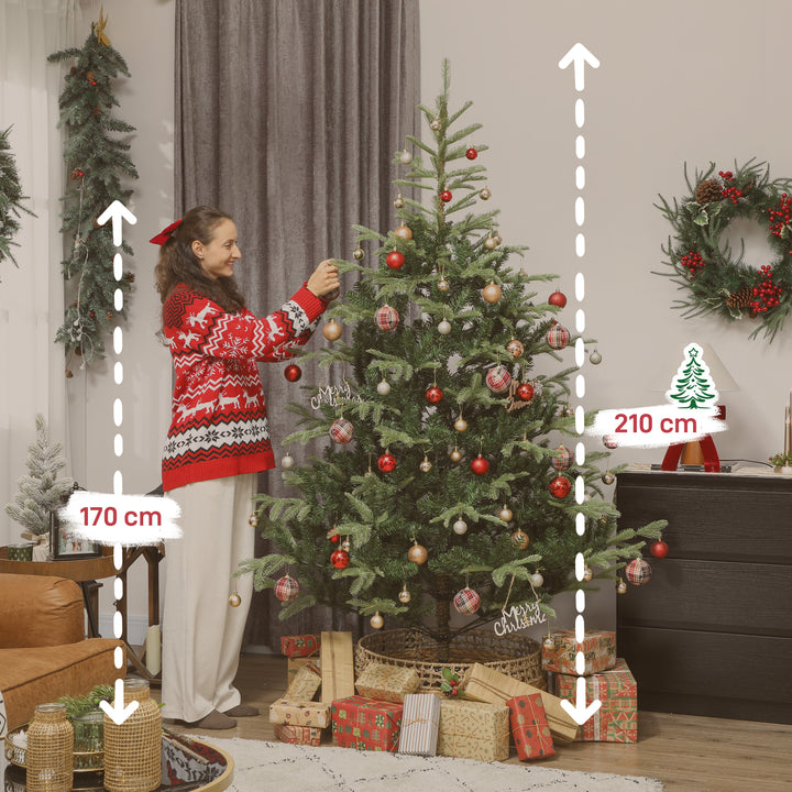 Árvore de Natal Artificial 210 cm Árvore de Natal com 1123 Ramos Densos e Suporte Metálico Dobrável Montagem Fácil para Interior Verde