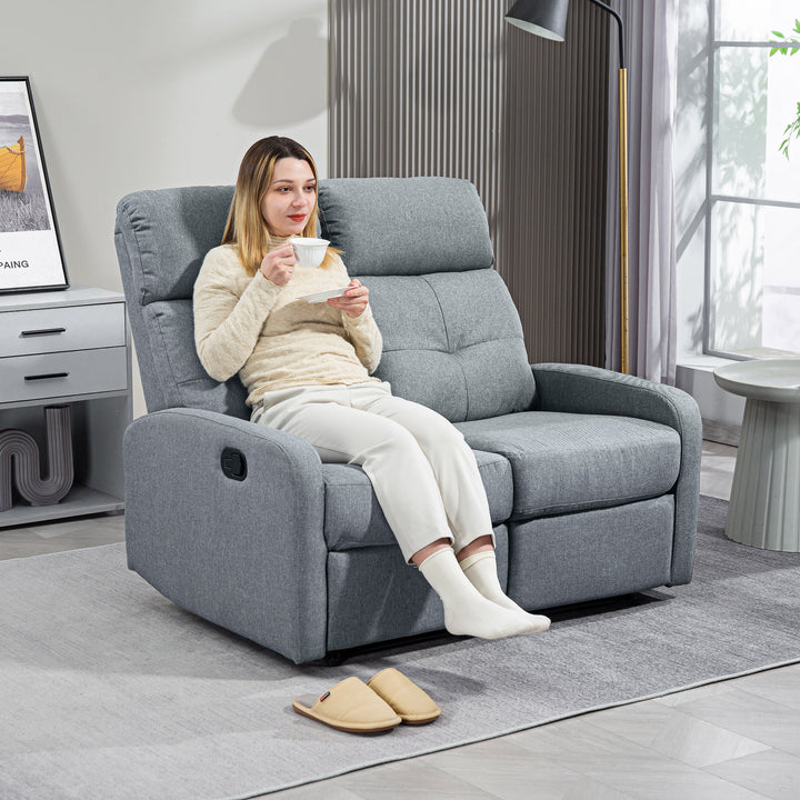 Sofá de 2 Lugares Reclinável Manual Sofá Relax Estofado em Linho com Apoio para Pés Molas e Almofada Espessa para Quarto Sala de Estar 118x95x101 cm Cinzento