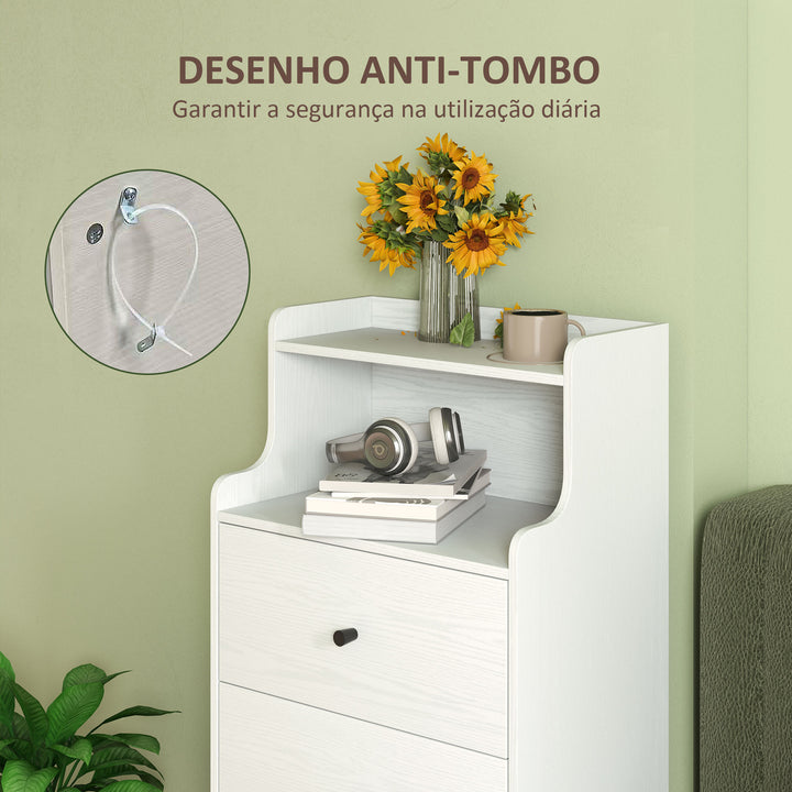 Cómoda com 3 Gavetas Cómoda de Quarto Estreita com Prateleiras Abertas Anti-Tombo Gaveteiro Alto para Sala de Estar Corredor 47x29x95 cm Branco Acinzentado