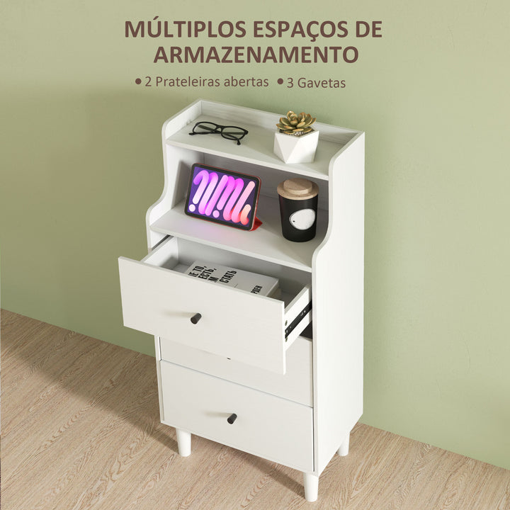 Cómoda com 3 Gavetas Cómoda de Quarto Estreita com Prateleiras Abertas Anti-Tombo Gaveteiro Alto para Sala de Estar Corredor 47x29x95 cm Branco Acinzentado