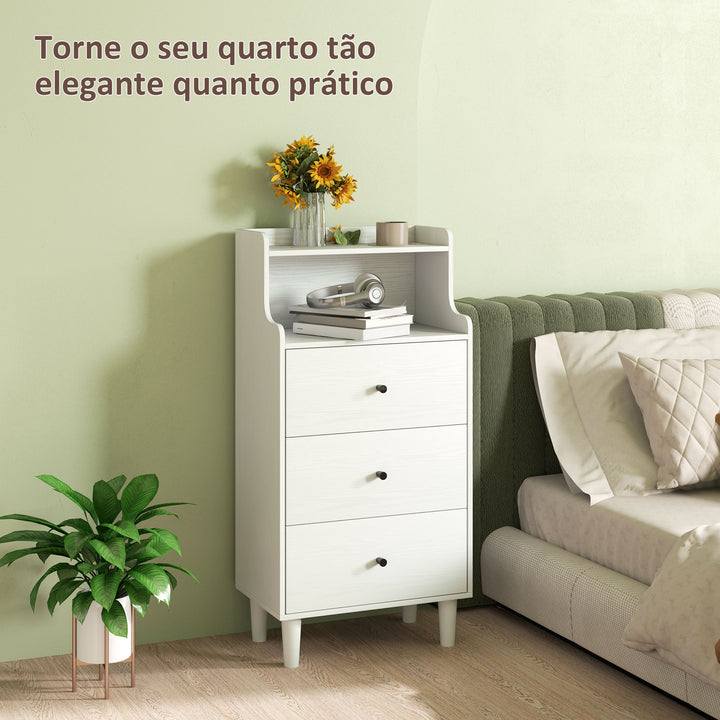 Cómoda com 3 Gavetas Cómoda de Quarto Estreita com Prateleiras Abertas Anti-Tombo Gaveteiro Alto para Sala de Estar Corredor 47x29x95 cm Branco Acinzentado