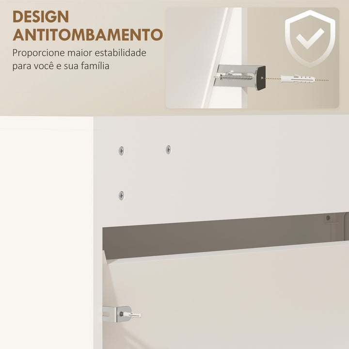 Sapateira Estreita 3 Portas com Espelho Sapateira para Entrada Corredor Para 9 Pares de Sapatos Para Corredor Espaços Reduzidos 65x17x114,5 cm Branco