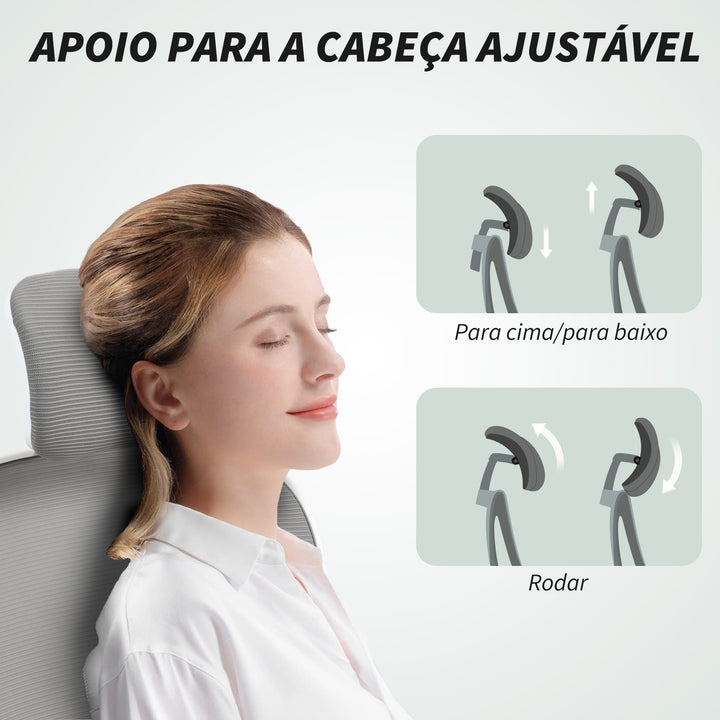 Cadeira de Escritório Giratória Cadeira de Escritório em Malha Transpirável com Altura Ajustável Apoio para a Cabeça e Suporte Lombar Ajustáveis Cadeira de Escritório Basculante Carga 120 kg 58x63x115-125 cm Cinza