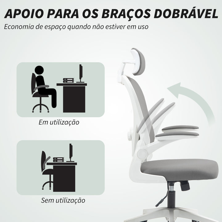Cadeira de Escritório Giratória Cadeira de Escritório em Malha Transpirável com Altura Ajustável Apoio para a Cabeça e Suporte Lombar Ajustáveis Cadeira de Escritório Basculante Carga 120 kg 58x63x115-125 cm Cinza