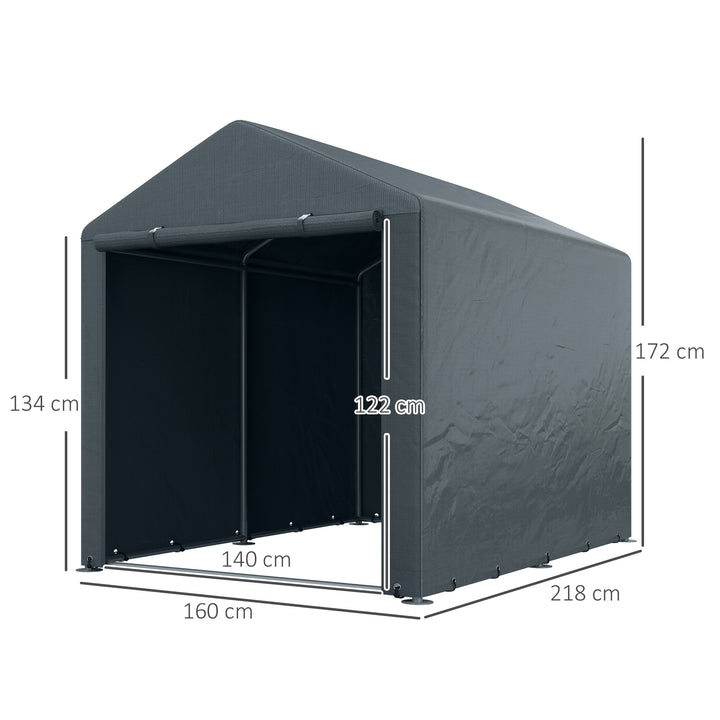 Abrigo para Ferramentas Bicicletas e Motos 1,6x2,2x1,7 cm Garagem Portátil com 2 Habitações Porta com Fecho de Correr Impermeável Anti-UV para Jardim Cinza Escuro