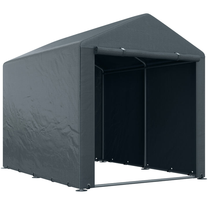 Abrigo para Ferramentas Bicicletas e Motos 1,6x2,2x1,7 cm Garagem Portátil com 2 Habitações Porta com Fecho de Correr Impermeável Anti-UV para Jardim Cinza Escuro