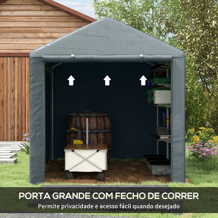 Abrigo para Ferramentas Bicicletas e Motos 1,6x2,2x1,7 cm Garagem Portátil com 2 Habitações Porta com Fecho de Correr Impermeável Anti-UV para Jardim Cinza Escuro