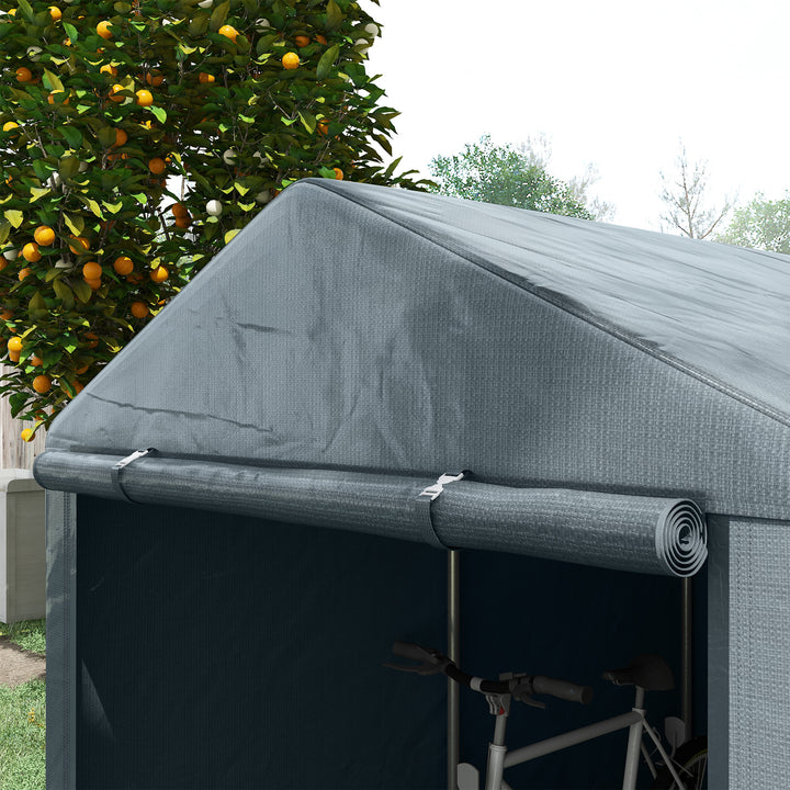 Abrigo para Ferramentas Bicicletas e Motos 1,6x2,2x1,7 cm Garagem Portátil com 2 Habitações Porta com Fecho de Correr Impermeável Anti-UV para Jardim Cinza Escuro