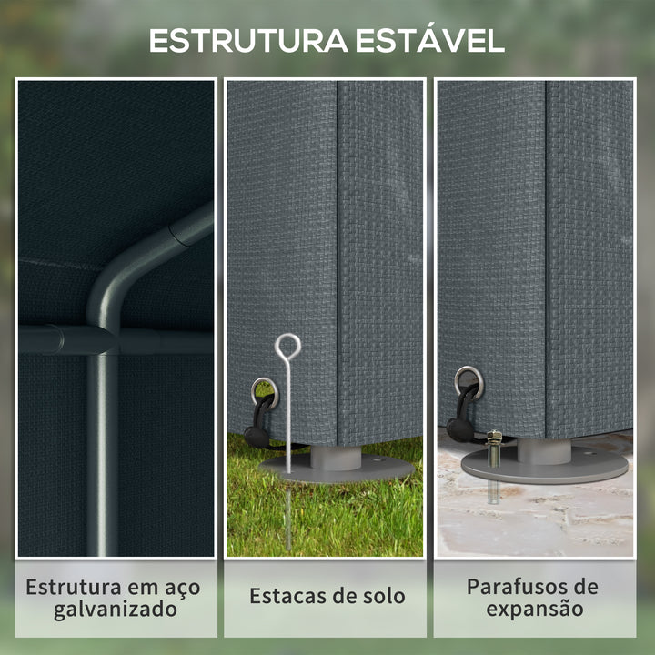 Abrigo para Ferramentas Bicicletas e Motos 1,6x2,2x1,7 cm Garagem Portátil com 2 Habitações Porta com Fecho de Correr Impermeável Anti-UV para Jardim Cinza Escuro