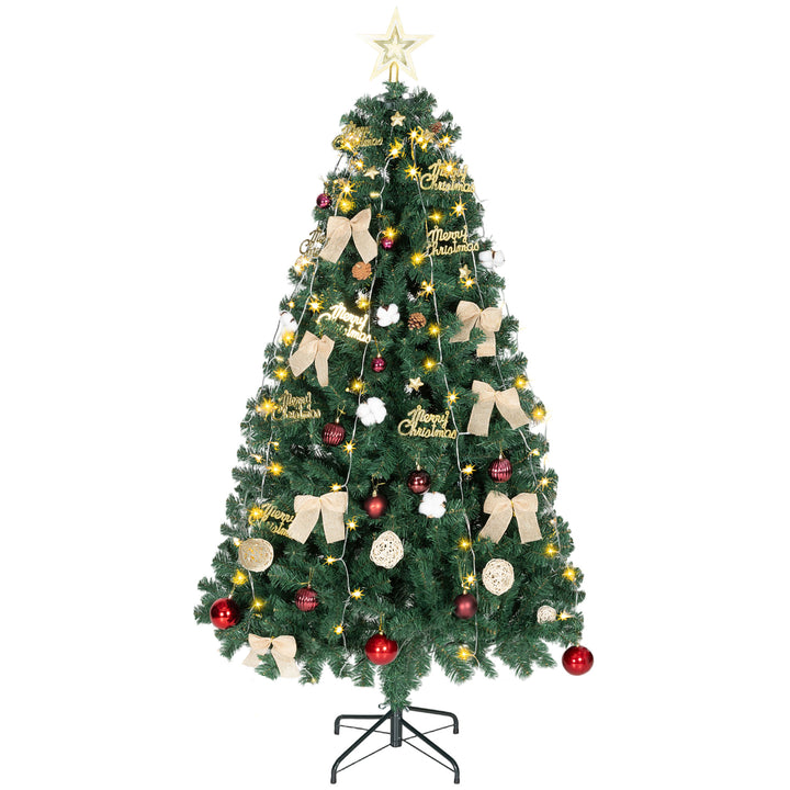Árvore de Natal de 180 cm com Decorações 200 Luzes LED Branco Quente Árvore de Natal Decorada com 8 Modos de Iluminação 650 Ramos Suporte de Aço Decoração para Casa Festa Interior Verde