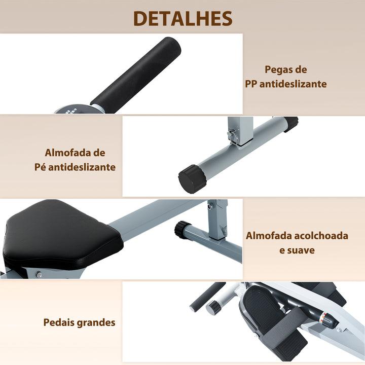Máquina de Remos Ajustável com Visor para Fitness Cor: Cinzent Aço, PVC 130x47,5x67 cm