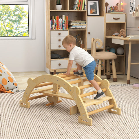 Arco de Escalada 2 em 1 de Madeira e Baloiço Montessori Brinquedo Educativo Interior para Crianças de 2-4 Anos 110x52 cm Madeira