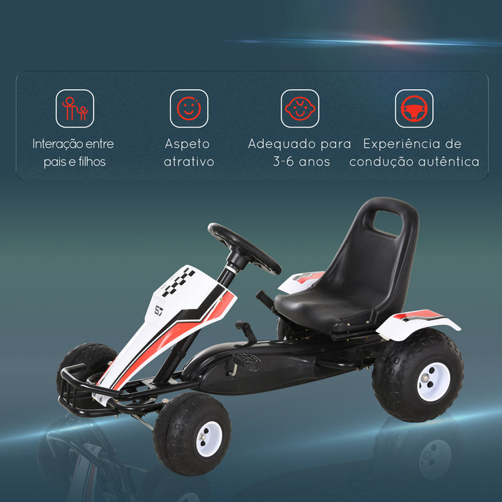 Go Kart a Pedais para Crianças acima de 3 Anos Carro de Pedais Infantil com Assento Ajustável e Freio de Mão 104x66x57cm Branco e Preto