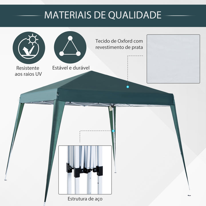 Tenda Dobrável 3 x 3m para Exterior para Jardim Parque de Campismo Festa Loja Eventos Aço e Oxford Verde